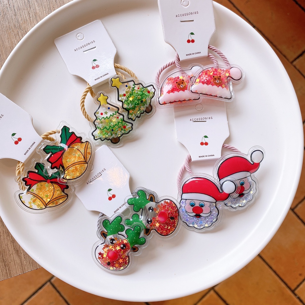 Kẹp Tóc Trong Suốt Hình Ông Già Noel Phối Cát Chảy Dễ Thương Cho Bé