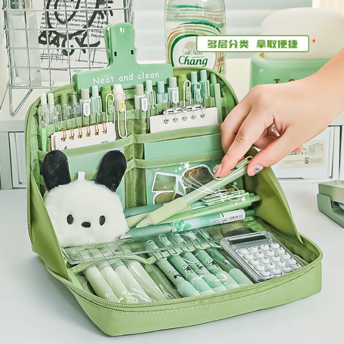 Túi Đựng Bút Chì 12 Ngăn Bằng Vải Bạt Sức Chứa Lớn Phong Cách Nhật Bản Cho Nữ Sinh