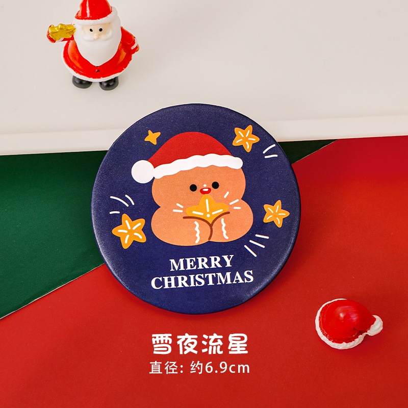 Gương Trang Điểm mini Hình Tròn Họa Tiết Hoạt Hình Phong Cách Giáng Sinh Dễ Thương