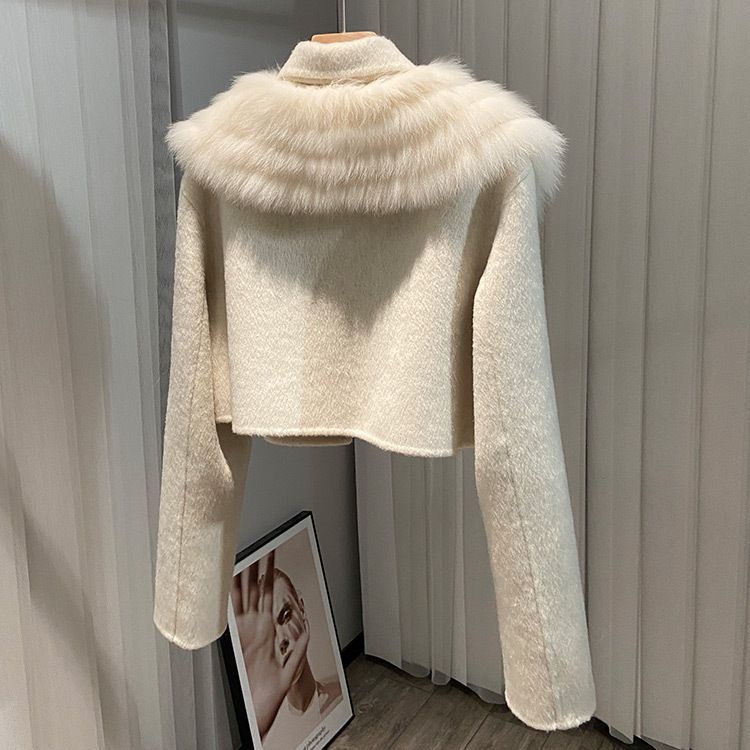 Áo Khoác Len Hai Mặt Phối Lông Cáo Nhân Tạo Phong Cách Mới 2023
