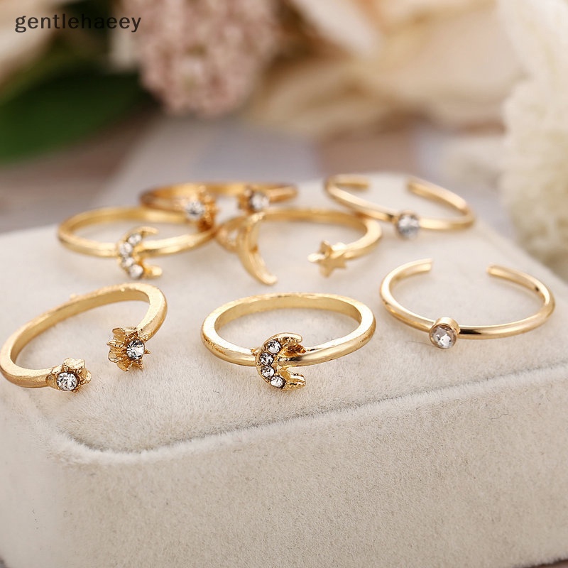 Gent set 10 Nhẫn Đeo Khớp Ngón Tay Màu Vàng Kim Cổ Điển Hình Trăng Sao Ngọc Trai Tình Yêu Thời Trang Đơn Giản Sáng Tạo