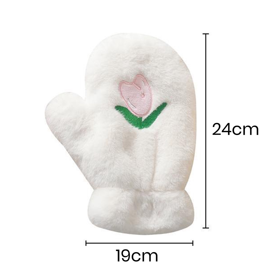 1 Cặp Găng Tay Lông Nhung Dày Dặn Ấm Áp Thêu Hoa tulip Dễ Thương