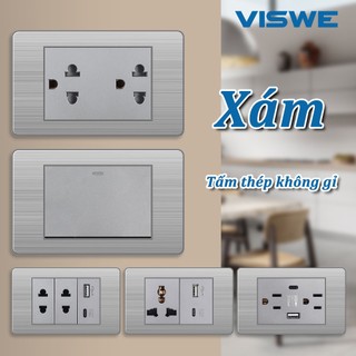 VISWE công tắc ổ cắm ổ cắm usb ổ cắm có công tắc công tắc 2 chiều ổ cắm 3 lỗ ổ cắm 2 lỗ công tắc 20a ổ cắm màu xám，118*72mm Tấm thép không gỉ