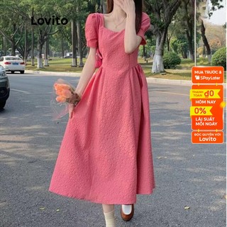 Đầm Lovito xòe tay ngắn màu trơn thường ngày cho nữ LNA14222 (màu hồng chói)