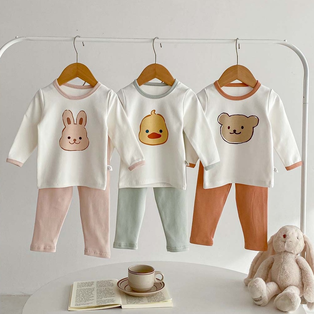 Set Đồ Mùa Thu 2 Món Gồm Áo In Họa Tiết Hoạt Hình Gấu Thỏ / Vịt / Gấu 3 Màu + Quần Màu Trơn Cho Bé Sơ Sinh 1-3 Tuổi