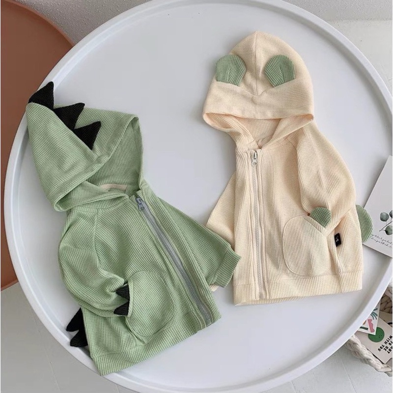 Áo khoác gấu-khủng long, áo khoác có nón chất len tổ ong mềm cho bé