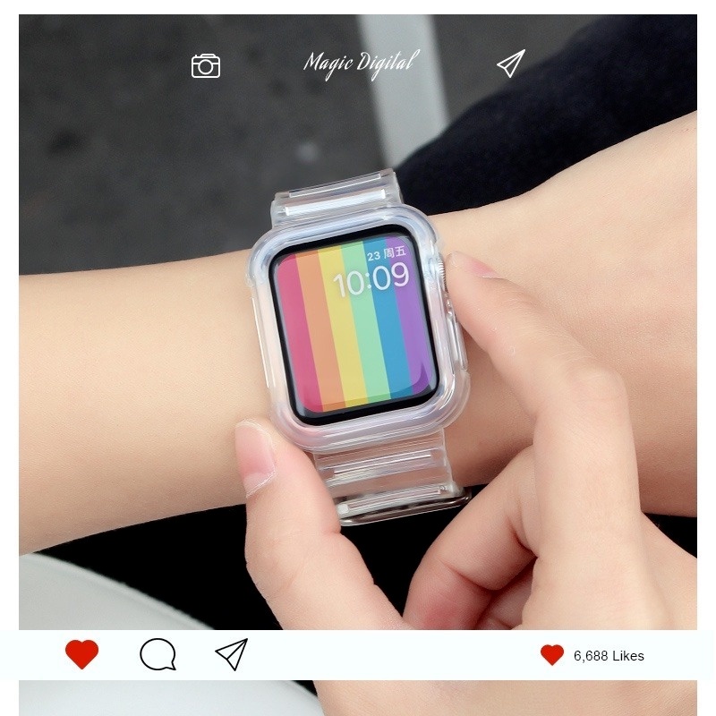 Dây Nhựa Trong Suốt Thay Thế Cho iwatch serise 7 6 se 5 4 3 2 45mm 40mm 42mm 44mm