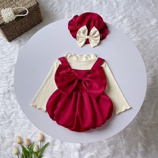 Set 3 món yếm đỏ nơ cho bé gái