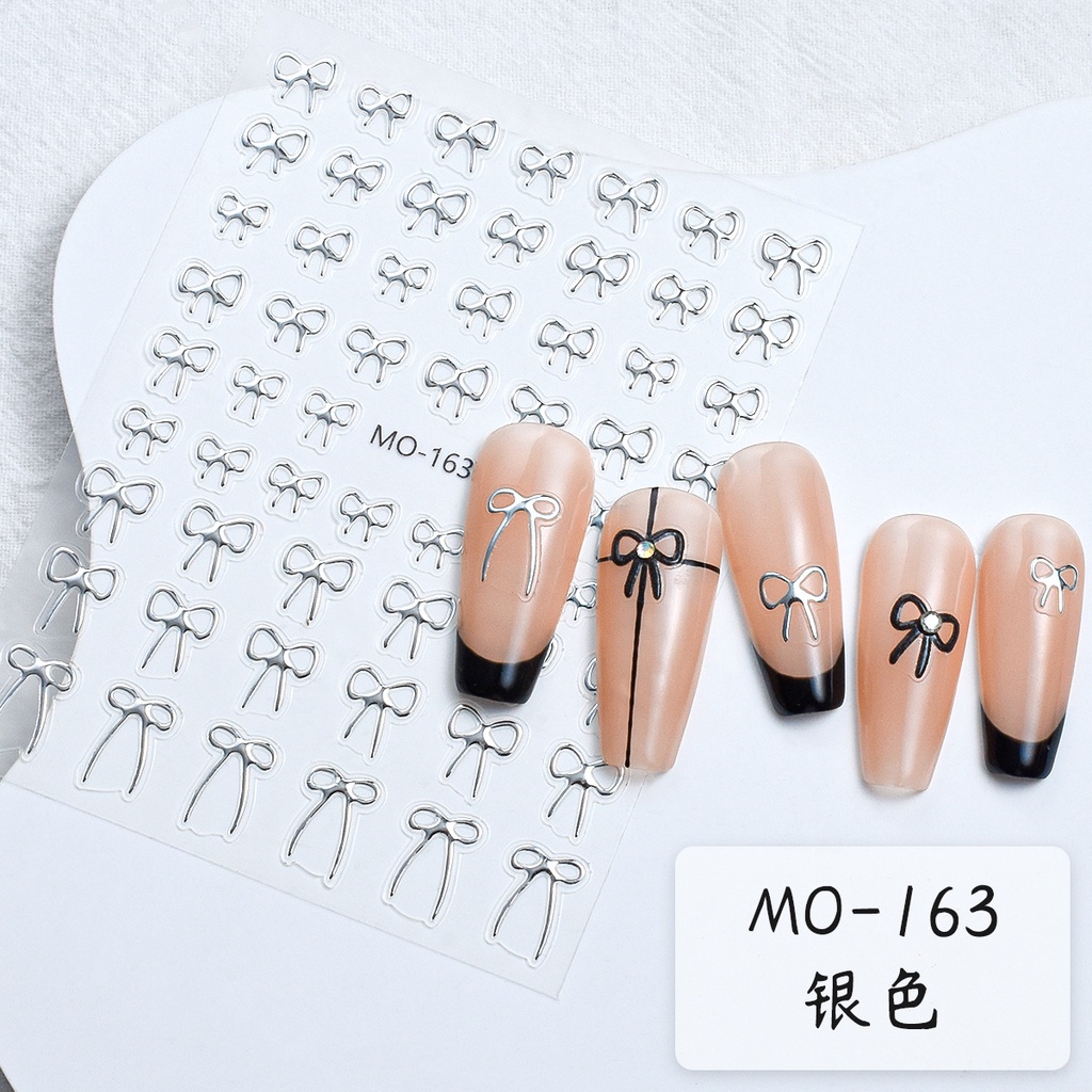 Miếng Dán Trang Trí Móng Tay Hình Nơ Màu Trắng Đen Phong Cách Tối Giản Nhật Bản