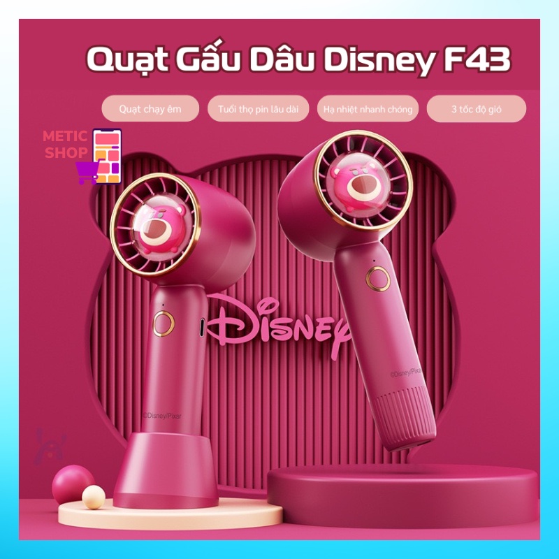 Quạt Mini Cầm Tay Disney DS-F43 Hình Gấu Dâu, Mickey Siêu Dễ Thương Có 3 Chế Độ Mát Bảo Hành 1 Đổi 1