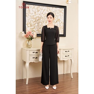 Bộ carolan đen áo đính nơ quần ống suông SXTN Toson S1293B93