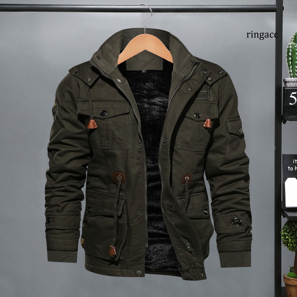 Áo Khoác cotton Dày oversize Chống Gió Giữ Ấm Mùa Đông Có Nhiều Túi Và Nút Đóng Bên Trong Cho Nam