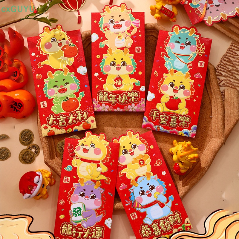 Set 6 Bao Lì Xì Giấy May Mắn Hình Rồng Dễ Thương Cho Năm Mới 2024 prta