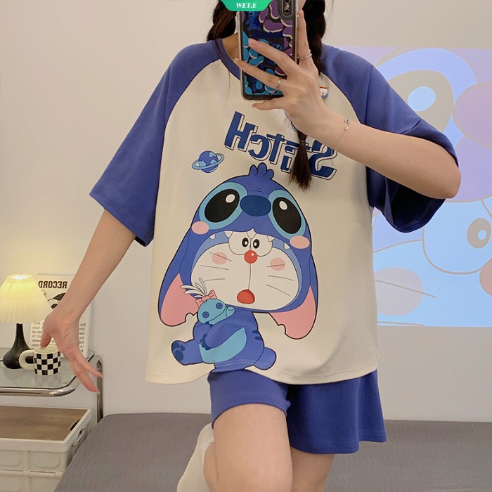Bộ Đồ Ngủ Ngắn Tay In Hoạt Hình Doremon Dễ Thương Cho Nam Và Nữ