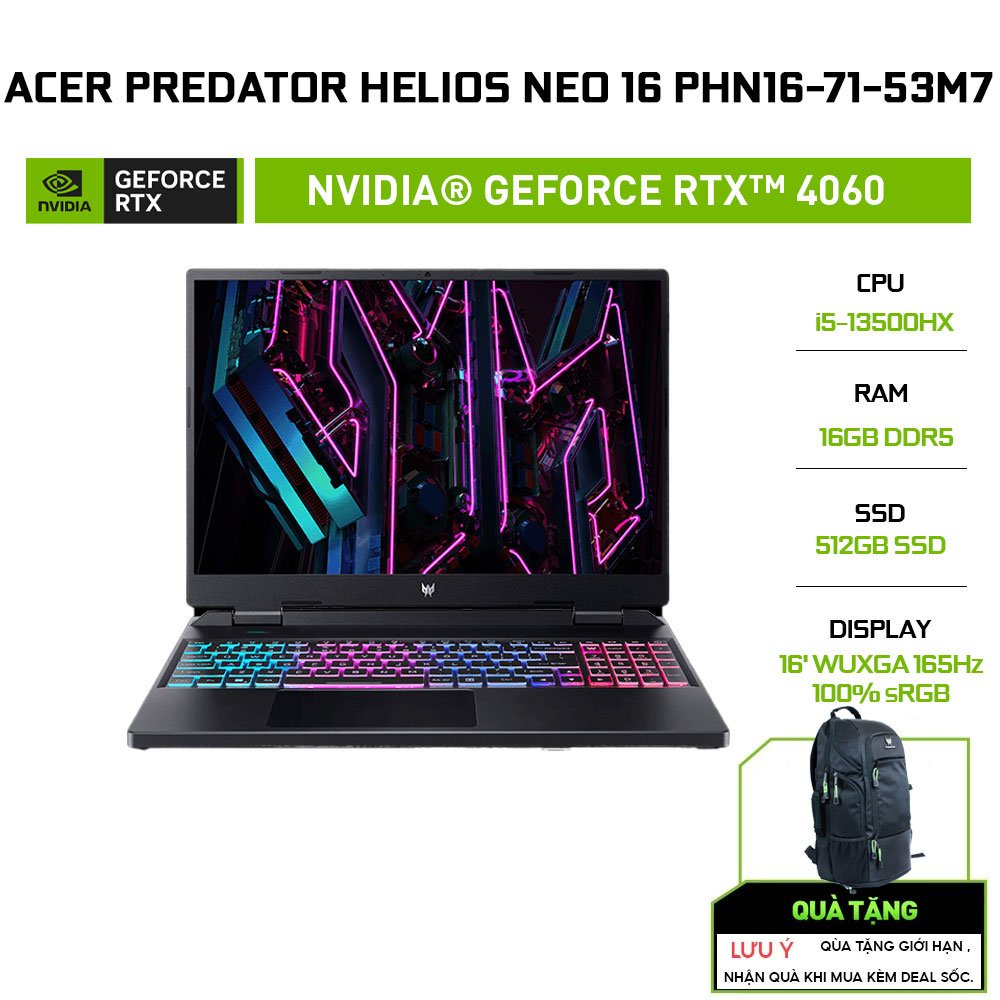 Laptop Acer Predator Helios Neo 16 PHN16-71-53M7 i5-13500HX | 16GB | 512GB |RTX™ 4060 8GB