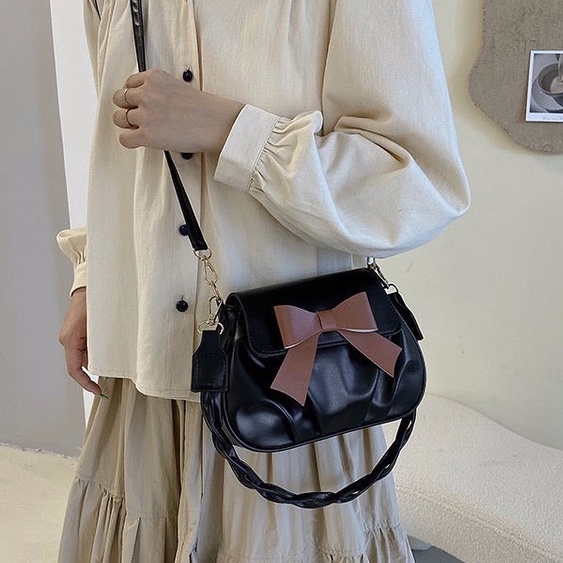 Qbag Túi Xách Da Mềm Đính Nơ Tinh Tế Chất Lượng Cao Thời Trang Đơn Giản Dành Cho Nữ