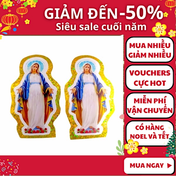 Miếng dán phản quang decal hình Đức Mẹ - Bộ 2 Decal Đức Mẹ trang trí trên xe , Aplusmart