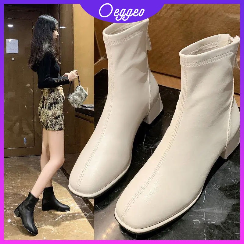 oeggeo Giày Bốt Nữ martin Màu Trắng Có Khóa Kéo Sau Thời Trang Cho bốt nữ boots trắng cao bốt cổ ngắ