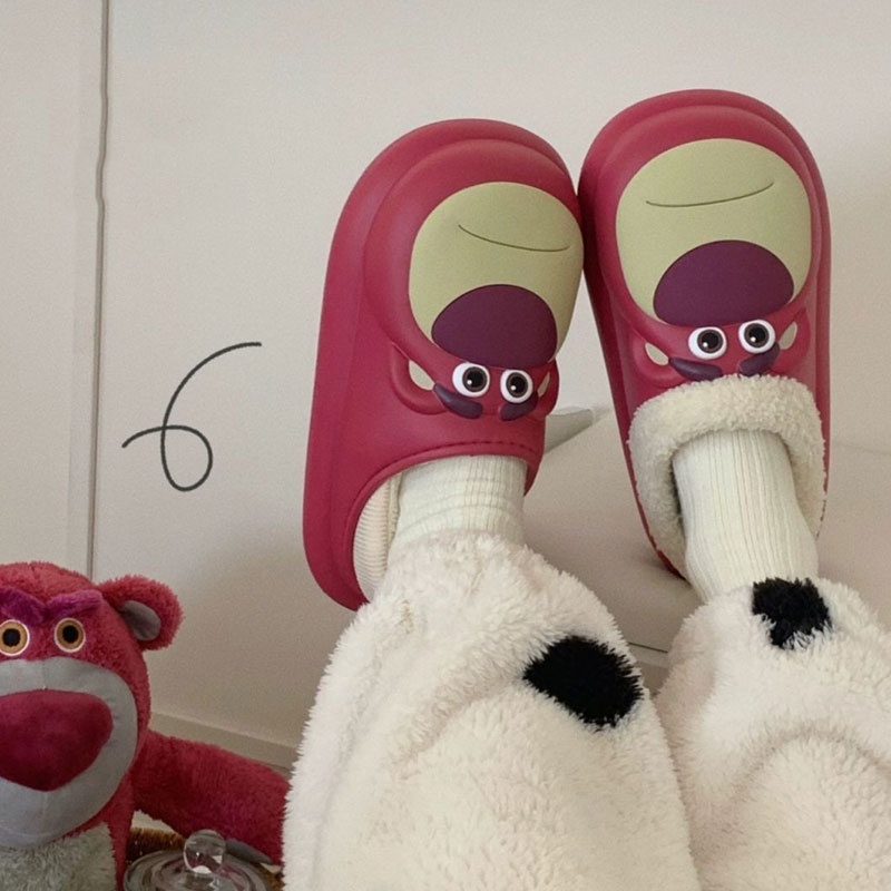 C-FOOT Dép Bông Đi Trong Nhà Hình Gấu Dâu Dễ Thương Cho Nam Và Nữ