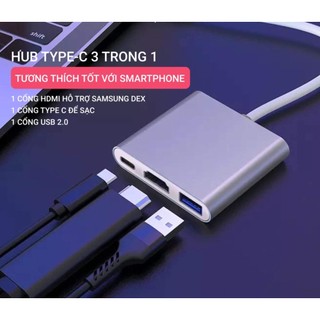 Hub type c 3in1 - cổng chuyển đổi hub usb type-c to hdmi, usb 3.0, pd type-c cho laptop, điện thoại, samsung dex