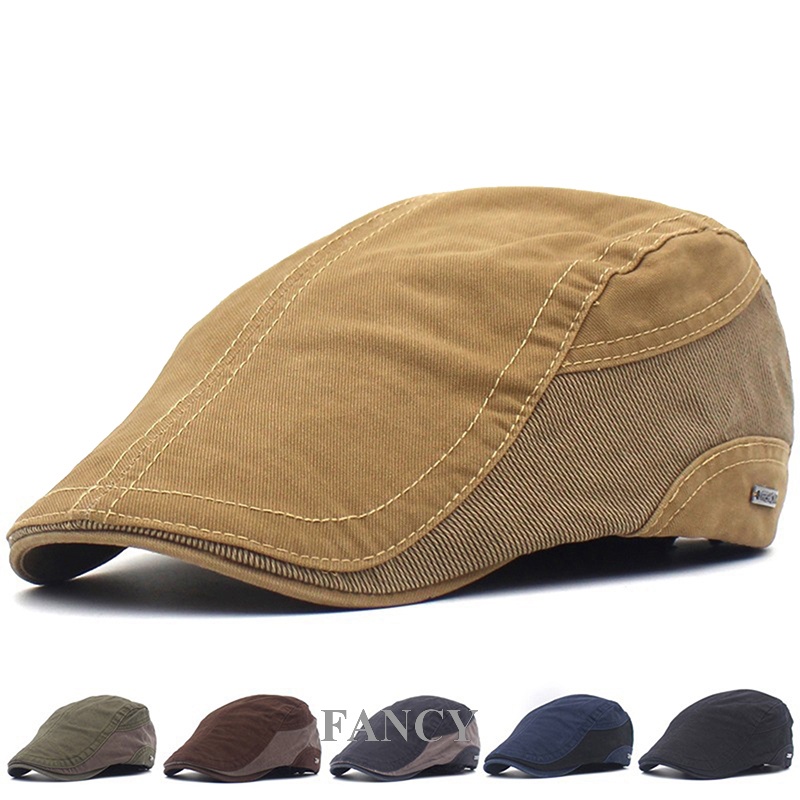 Mũ Beret Phẳng Màu Đen Xám Trơn Cổ Điển Anh Quốc Có Thể Điều Chỉnh Kích Thước Cho Nam Giới