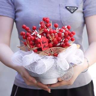 Chậu Đào Đông Tài Lộc handmade A30 Trang Trí Tết