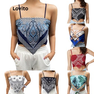 Áo kiểu LOVITO hai dây hở lưng họa tiết hoa văn mặc thường ngày