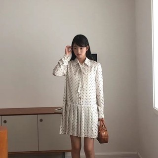 jamaisvu Đầm Tay Dài Họa Tiết Chấm Bi Phong Cách Thời Trang Mùa Thu Mới Cho Nữ