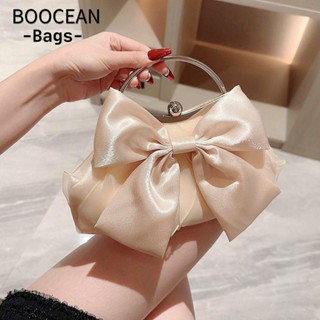 BOOCEAN Túi Xách Đeo Vai Phối Dây Xích Lụa Vàng Sáng Đính Nơ Sang Trọng Cho Nữ