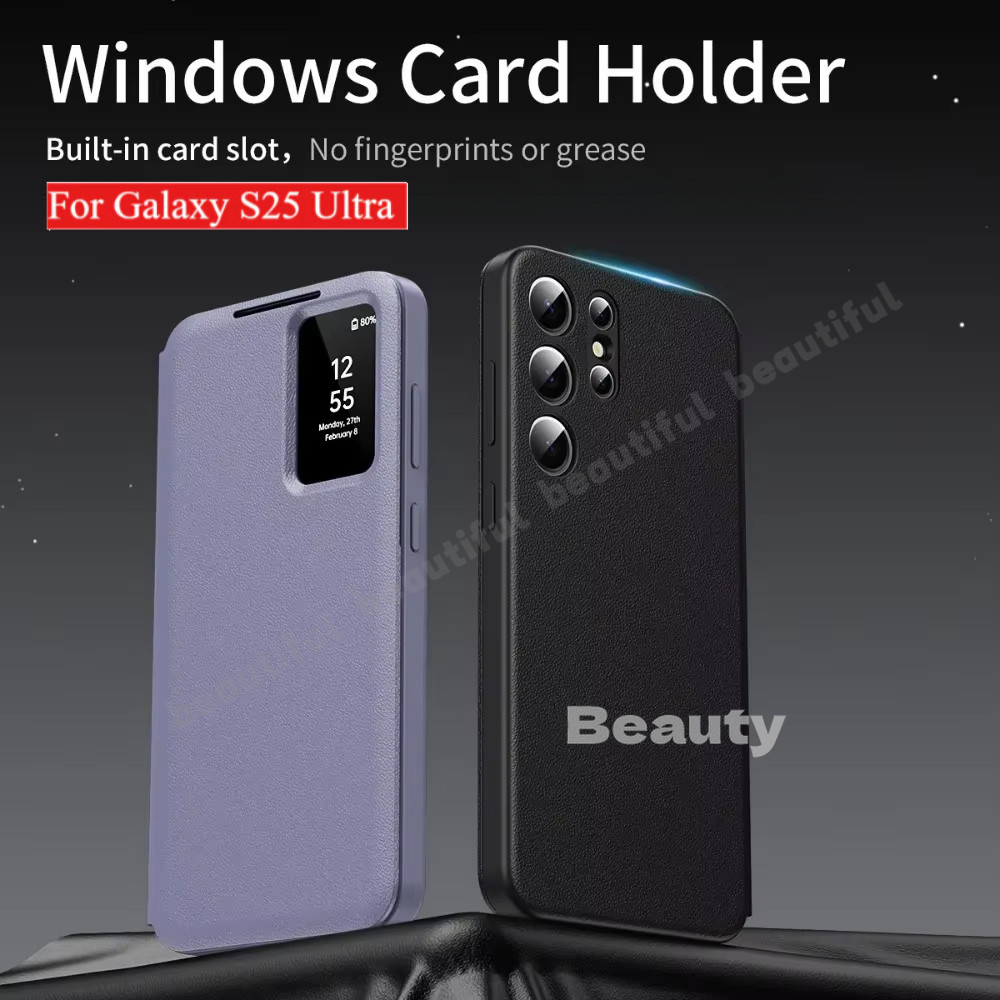 Ốp lưng cho Samsung Galaxy S25 S24 Ultra S23 S22 Plus S25 + S25ultra S25plus Smart Window View Leath