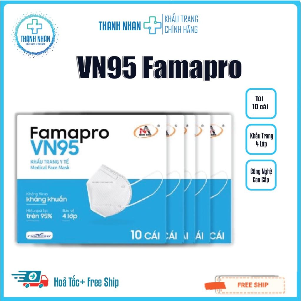 [Hộp 10 Cái] Khẩu trang VN95 chính hãng Famapro-Nam Anh,thiết kế 4 lớp kháng khuẩn,chống nắng,tia uv