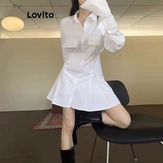Đầm Lovito cài nút màu trơn thường ngày cho nữ LNA21208