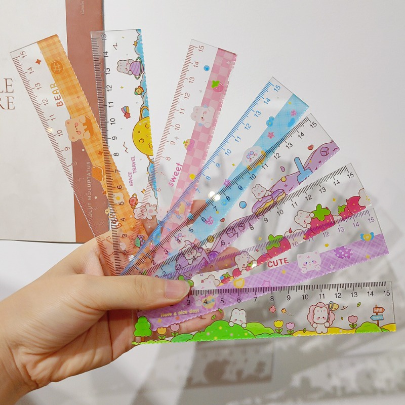 Thước Đo Thẳng / Thước Kẻ Bằng acrylic Trong Suốt Hình Thỏ / Gấu Hoạt Hình Dễ Thương 15cm Cho Học Sinh / Văn Phòng / Trường Học
