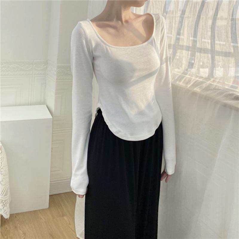 Áo Thun Nữ Tay Dài Cổ Vuông Phong Cách retro