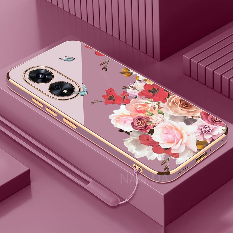 Ốp lưng OPPO A58 4G A78 4G Ốp Điện Thoại Silicon Mềm Mạ Điện Họa Tiết Hoa Hồng Và Bướm Cho OPPO A58 4G A78 4G