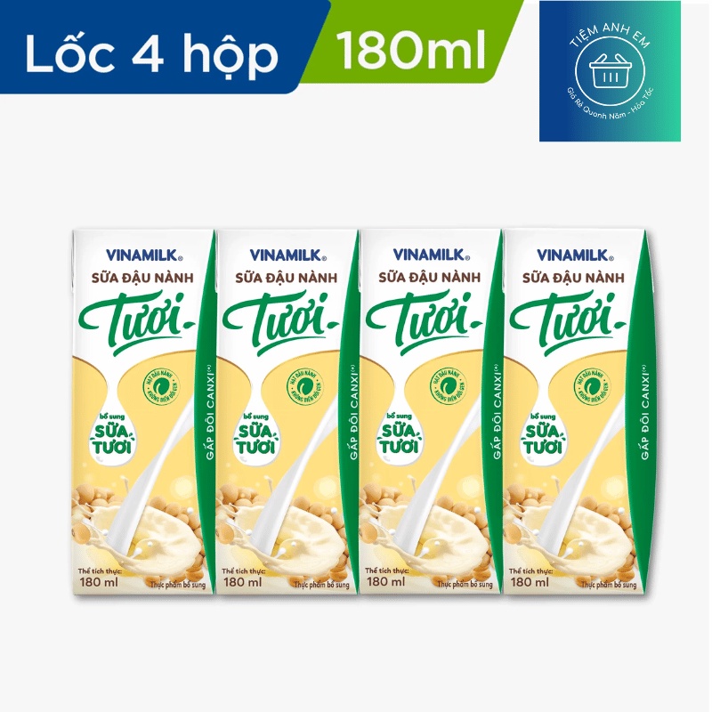 Lốc 4 hộp sữa đậu nành Tươi Vinamilk loại hộp 180ml