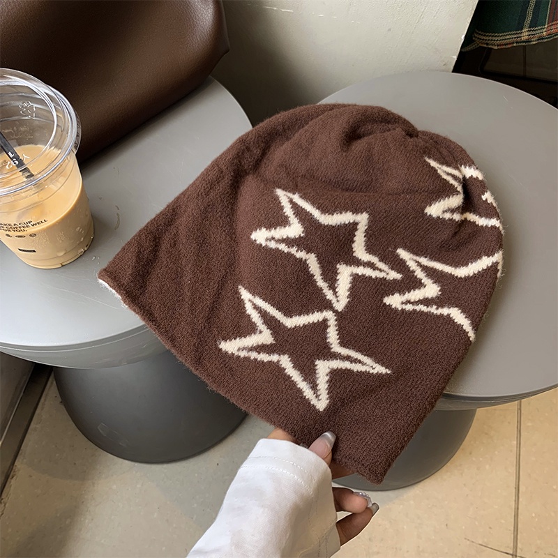 Mũ Len Beanie Họa Tiết Ngôi Sao Phong Cách retro Nhật Bản