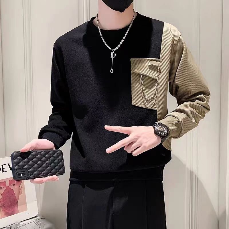 Màu Sắc Áo Thun Dài Tay Phối Màu Cá Tính Theo Phong Cách retro Hongkong Dành Cho Nam