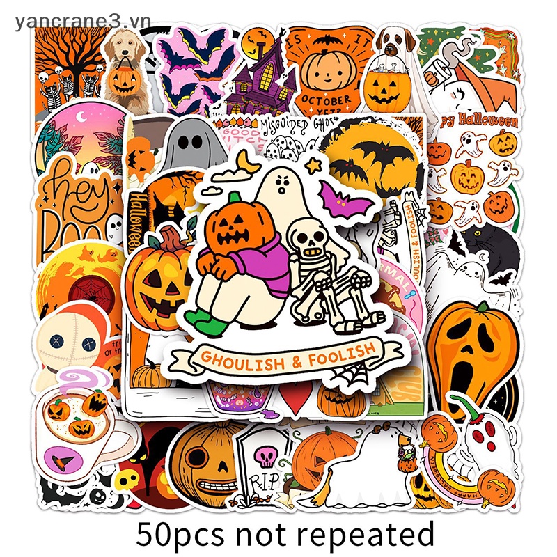 Bộ 50 Miếng Dán pvc Họa Tiết Kinh Dị Chống Thấm Nước Để Trang Trí Bình Nước / laptop Dịp halloween yancrane3.vn