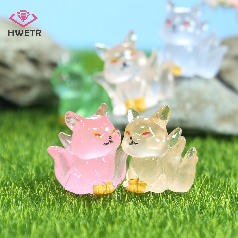 Hwetr Tượng Cáo Chín Đuôi Dạ Quang mini Bằng Nhựa resin Phát Sáng Trong Bóng Tối Trang Trí Nhà Búp Bê diy Mới