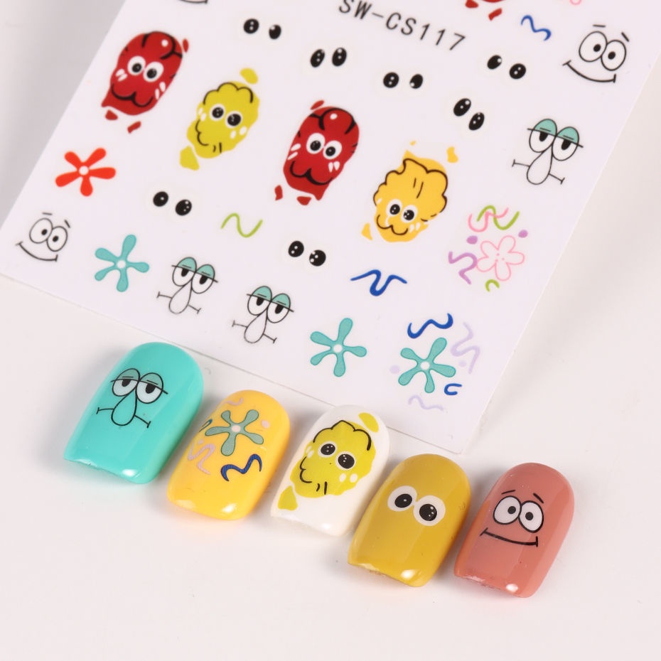 Miếng Dán Móng Tay Tự Dính Họa Tiết Hoạt Hình Quái Vật / Chó Mèo / Quái Vật graffiti 3d Dễ Thương diy