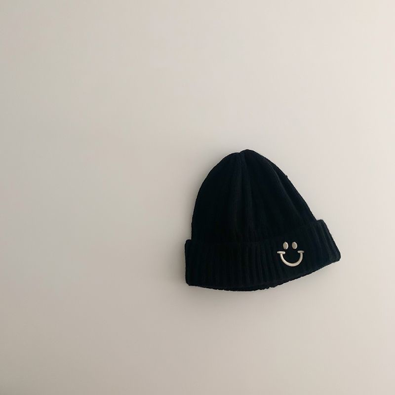 Mũ Len Beanie Mềm Mại Màu Trơn Hình Mặt Cười Cho Bé 1-5 Tuổi