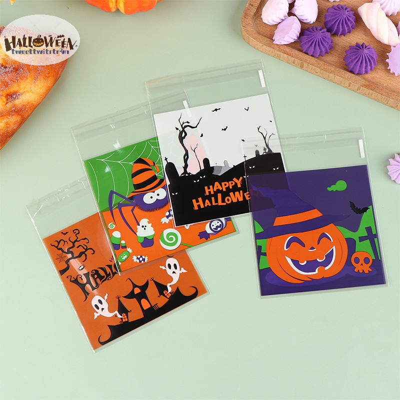 Tri Set 100 Túi Nhựa Đựng Kẹo / Bánh Quy Trang Trí halloween