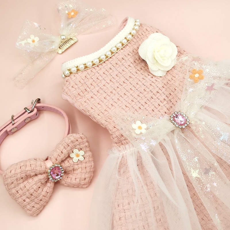 Set 5 Nơ Đính Kim Sa Màu Hồng Xinh Xắn Cho Thú Cưng