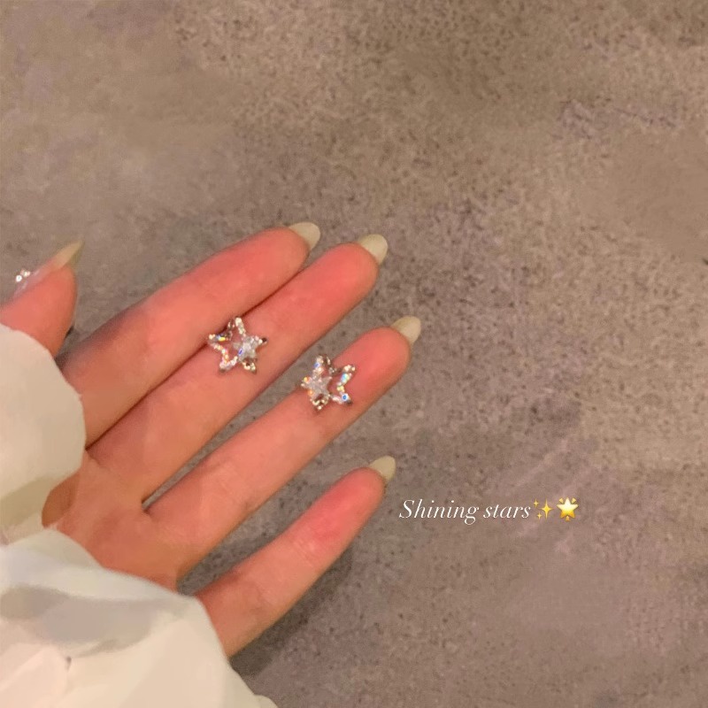 Bông Tai Mạ Bạc 925 Hình Ngôi Sao Đính Đá zircon Xinh Xắn Cho Nữ