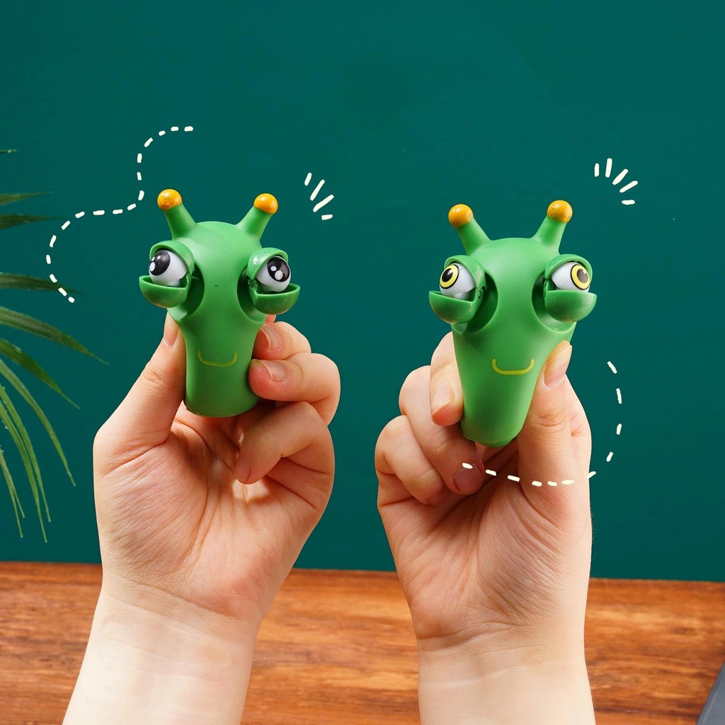 Sâu xanh bóp mắt trố vui nhộn, Đồ chơi bóp tay giảm căng thẳng hình chú sâu mắt lồi dễ thương