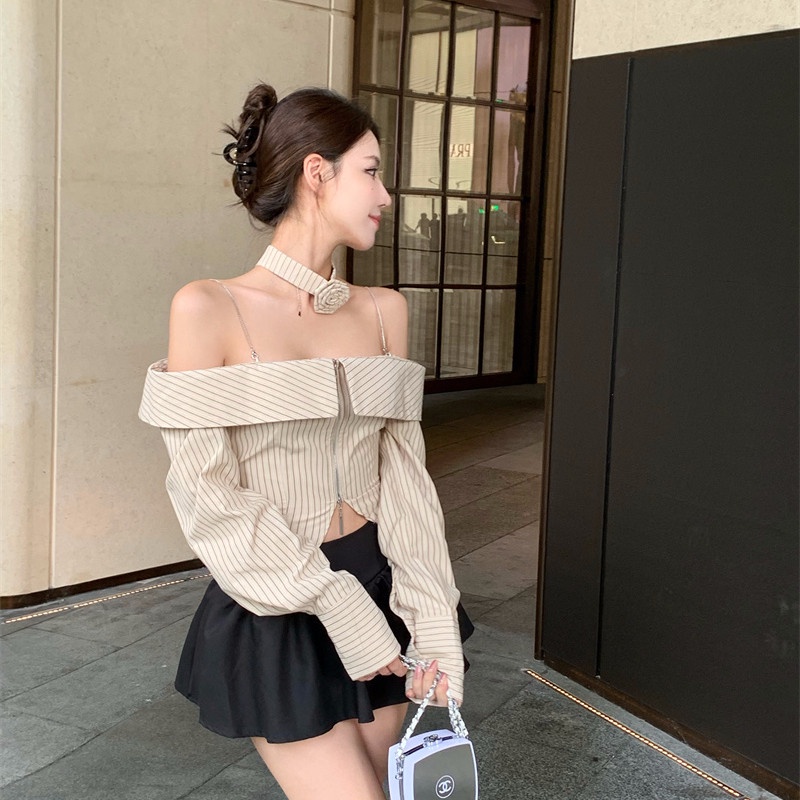 Áo Sơ Mi Ngắn Tay Dài Họa Tiết Kẻ Sọc Thời Trang Dành Cho Nữ