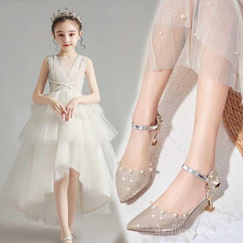 Giày Cao Gót Công Chúa Pha Lê Phong Cách Mới Cho Học Sinh Tiểu Học