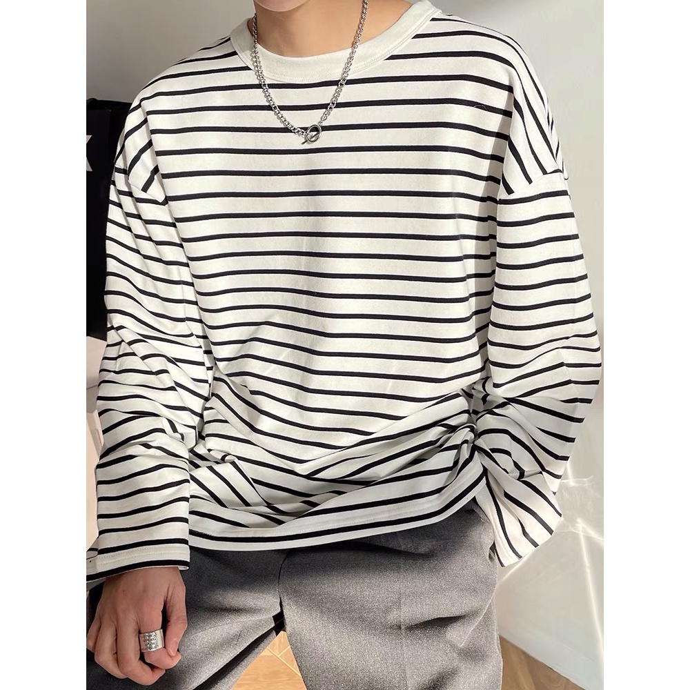 Áo thun dài tay kẻ ngang phối màu đơn giản cho nam và nữ thời trang thu đông EA091  Meme