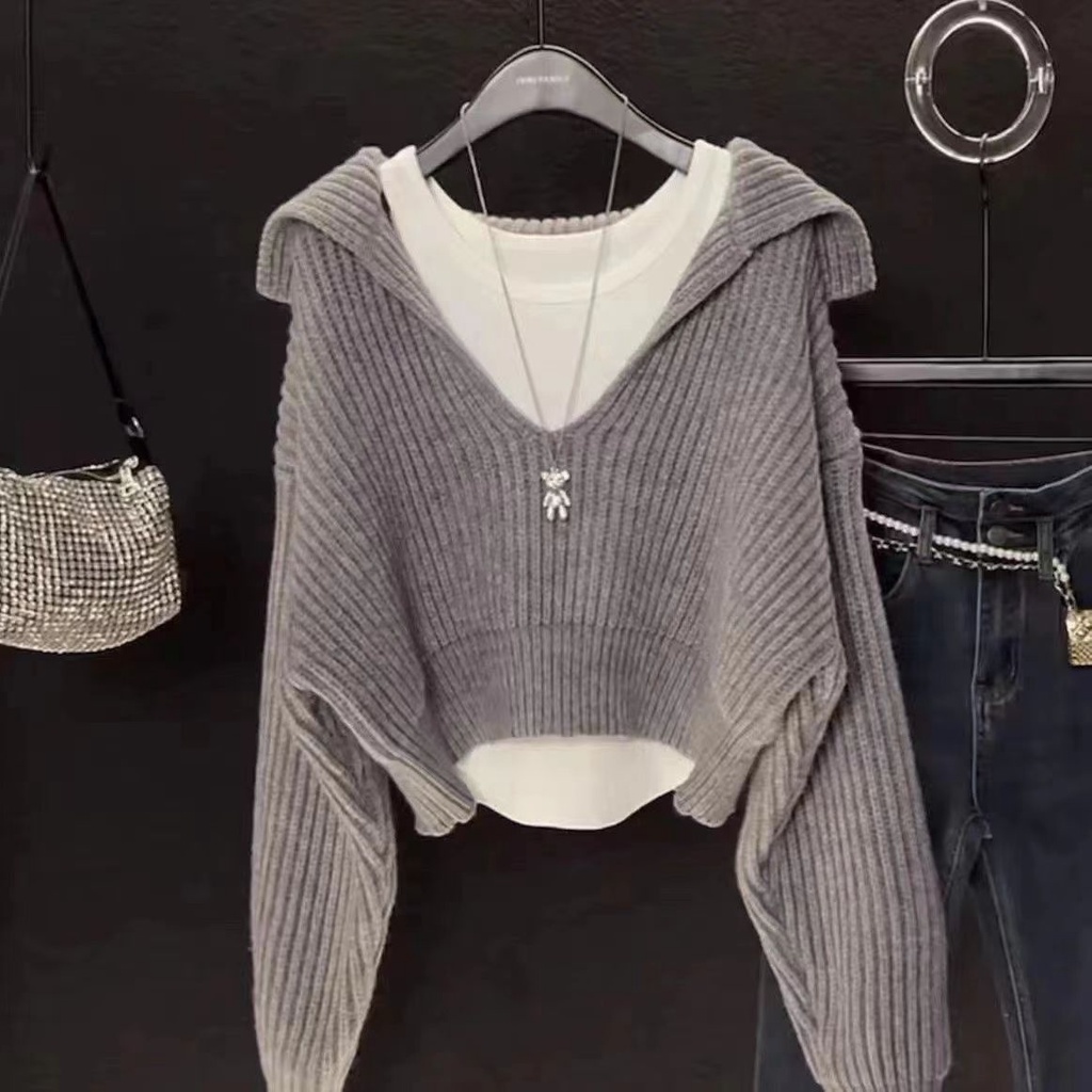 Áo sweater Dệt Kim Tay Dài Cổ Chữ v Thời Trang Mùa Thu Cho Nữ